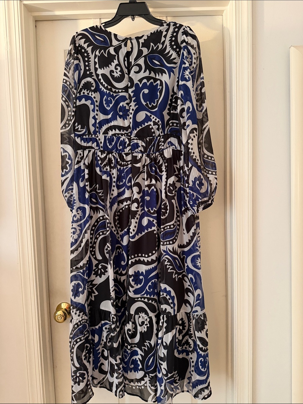 LOFT Paisley Print Long Sleeve Midi Dress - Blue, Black & White - Picture 7 of 7